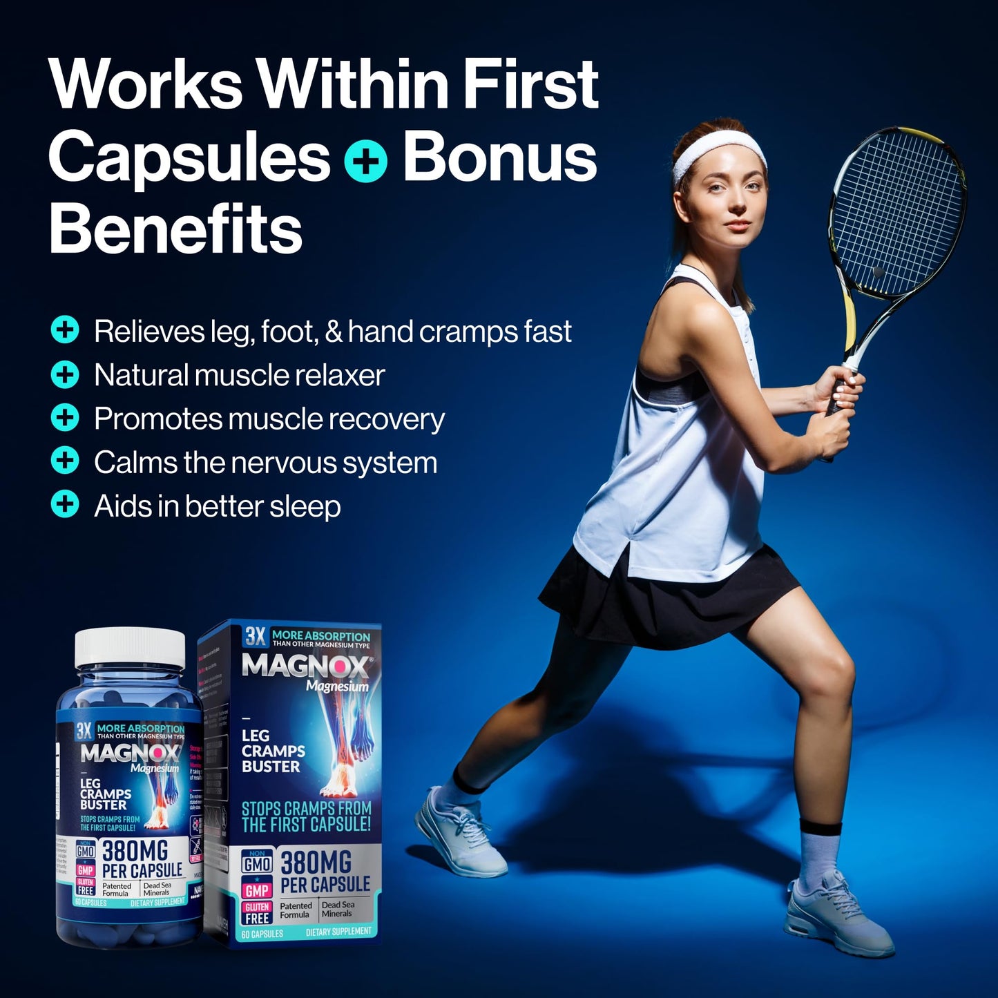 MAGNOX Leg Cramps Buster – 380mg Magnesium for Night-time Leg Cramps (60 Caps)