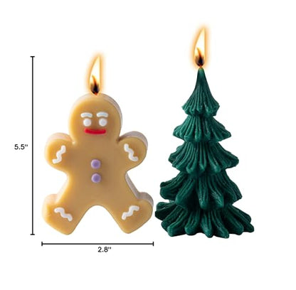 MAGOKORO Christmas Candle Set of 2 – Gingerbread Man & Christmas Tree Soy Candles, 3.5 oz Each