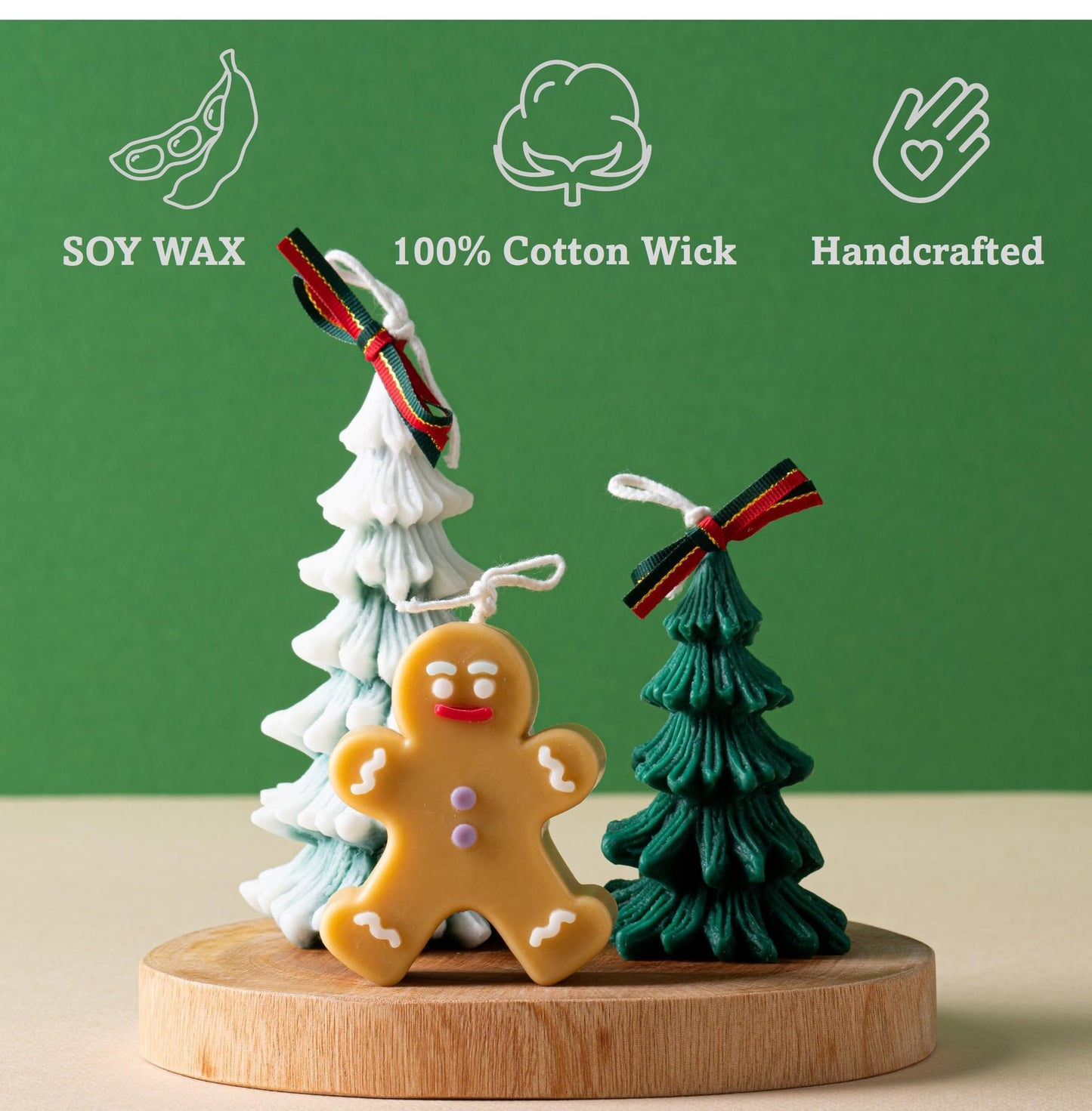 MAGOKORO Christmas Candle Set of 2 – Gingerbread Man & Christmas Tree Soy Candles, 3.5 oz Each