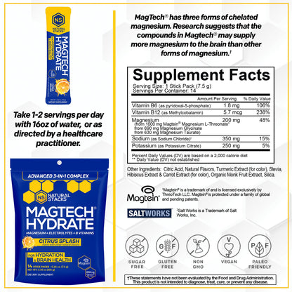 MagTech Hydrate: Sugar-Free Magnesium Hydration Powder (200 mg Mg) – 14 Servings