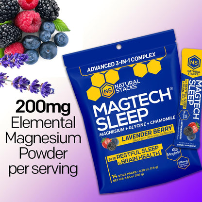 MagTech Magnesium Sleep Powder - Melatonin-Free Sleep Aid (14 Servings) | Magtein L-Threonate, Glycinate & Taurate