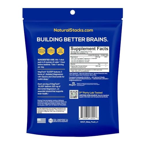 MagTech Magnesium Sleep Powder - Melatonin-Free Sleep Aid (14 Servings) | Magtein L-Threonate, Glycinate & Taurate