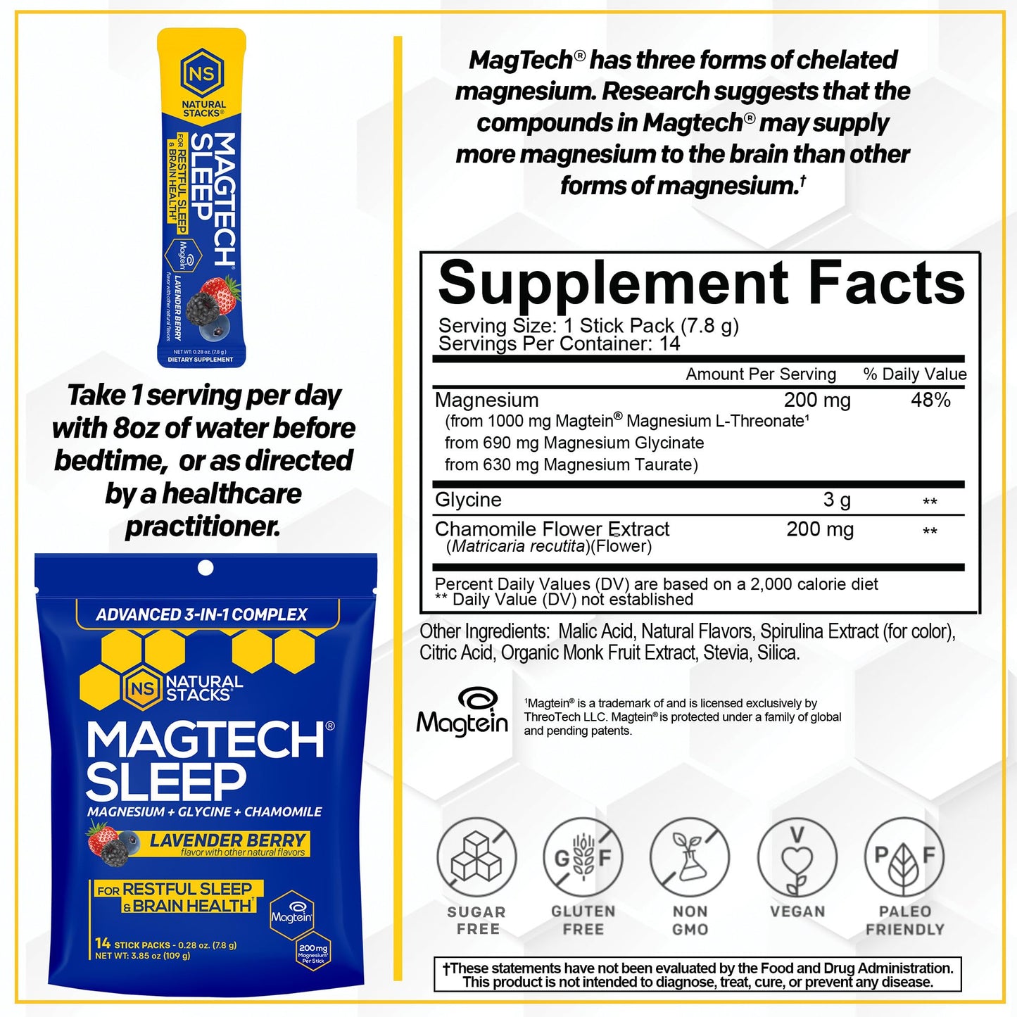 MagTech Magnesium Sleep Powder - Melatonin-Free Sleep Aid (14 Servings) | Magtein L-Threonate, Glycinate & Taurate