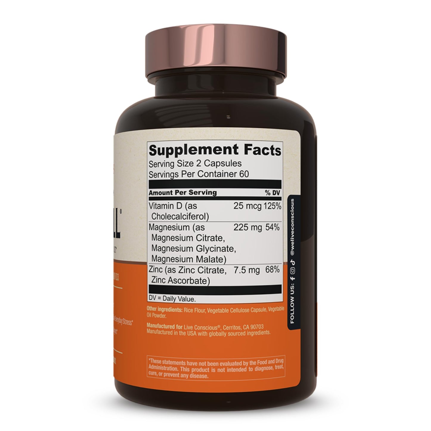 Live Conscious Magwell Magnesium Zinc & Vitamin D3 - 120 Caps