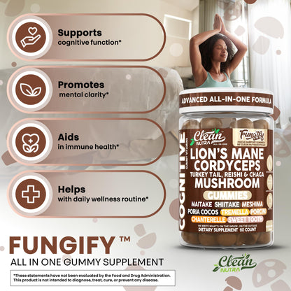 Clean Nutra Lions Mane Gummies — Memory & Focus with Cordyceps, Reishi & Immune Support