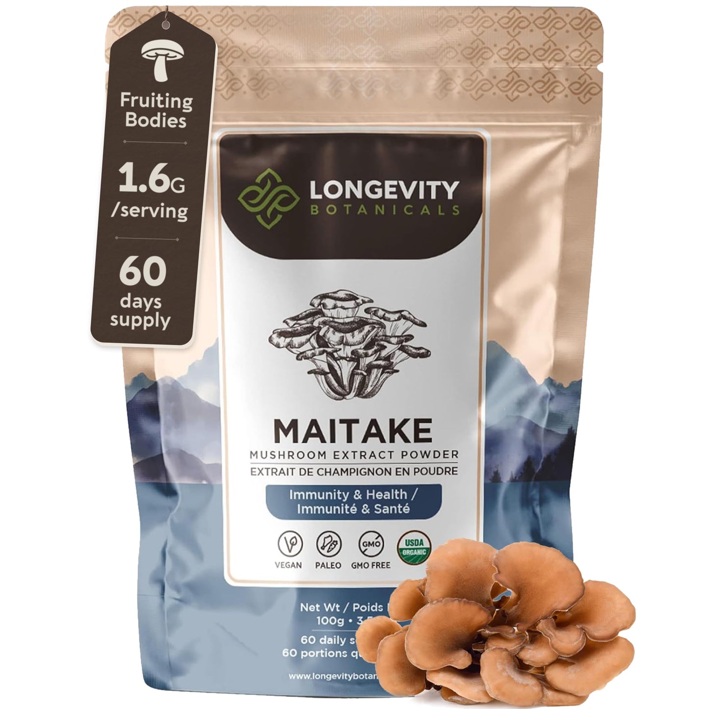 Organic Maitake Mushroom Powder 100g – 10:1 Extract | 16,600mg Raw per Serving | 30% Beta-D-Glucans