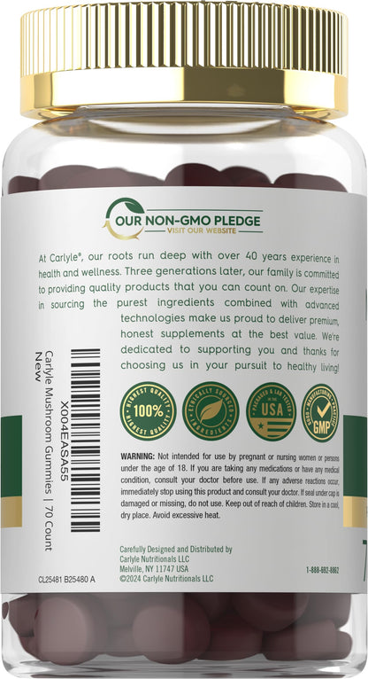 Carlyle Mushroom Supplement Gummies | 70 Vegan Gummies | 10-in-1 Blend | Non-GMO & Gluten Free