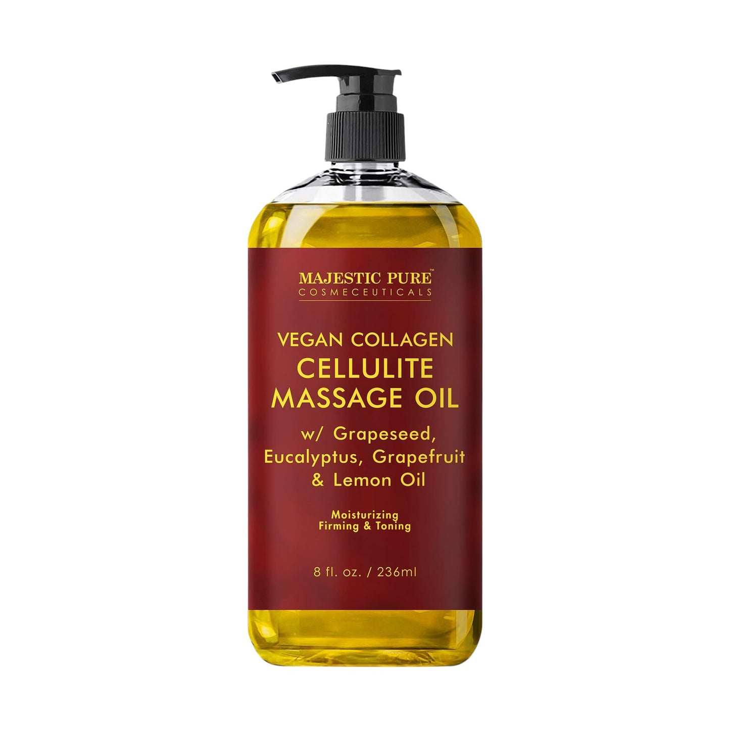 Majestic Pure Anti-Cellulite Massage Oil for Therapy – Vegan Collagen, Stem Cells & Natural Oils, 8 fl oz