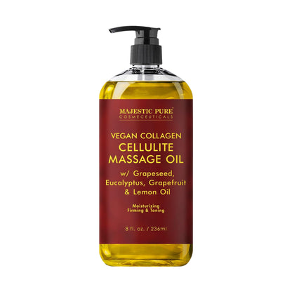 Majestic Pure Anti-Cellulite Massage Oil for Therapy – Vegan Collagen, Stem Cells & Natural Oils, 8 fl oz