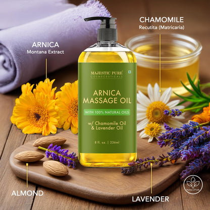 Majestic Pure Arnica Massage Oil – Lavender & Chamomile | All Skin Types | 8 fl oz