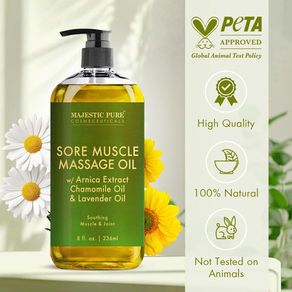 Majestic Pure Arnica Sore Muscle Massage Oil – Lavender & Chamomile (8 oz x2)