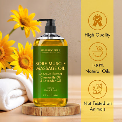 Majestic Pure Arnica Sore Muscle Massage Oil – Lavender & Chamomile (8 oz x2)