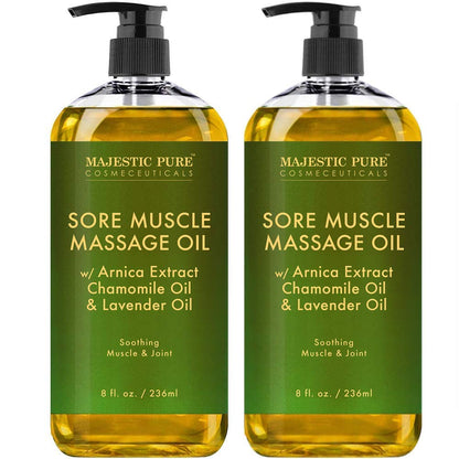 Majestic Pure Arnica Sore Muscle Massage Oil – Lavender & Chamomile (8 oz x2)