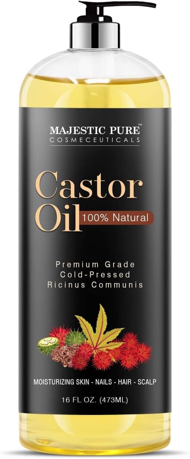Majestic Pure Castor Oil 16 oz – 100% Pure, Cold-Pressed, Hexane-Free