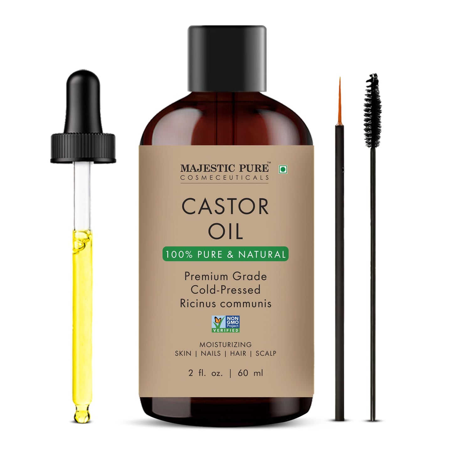 Majestic Pure Castor Oil – 100% Pure & Natural, Cold-Pressed, 2 fl oz