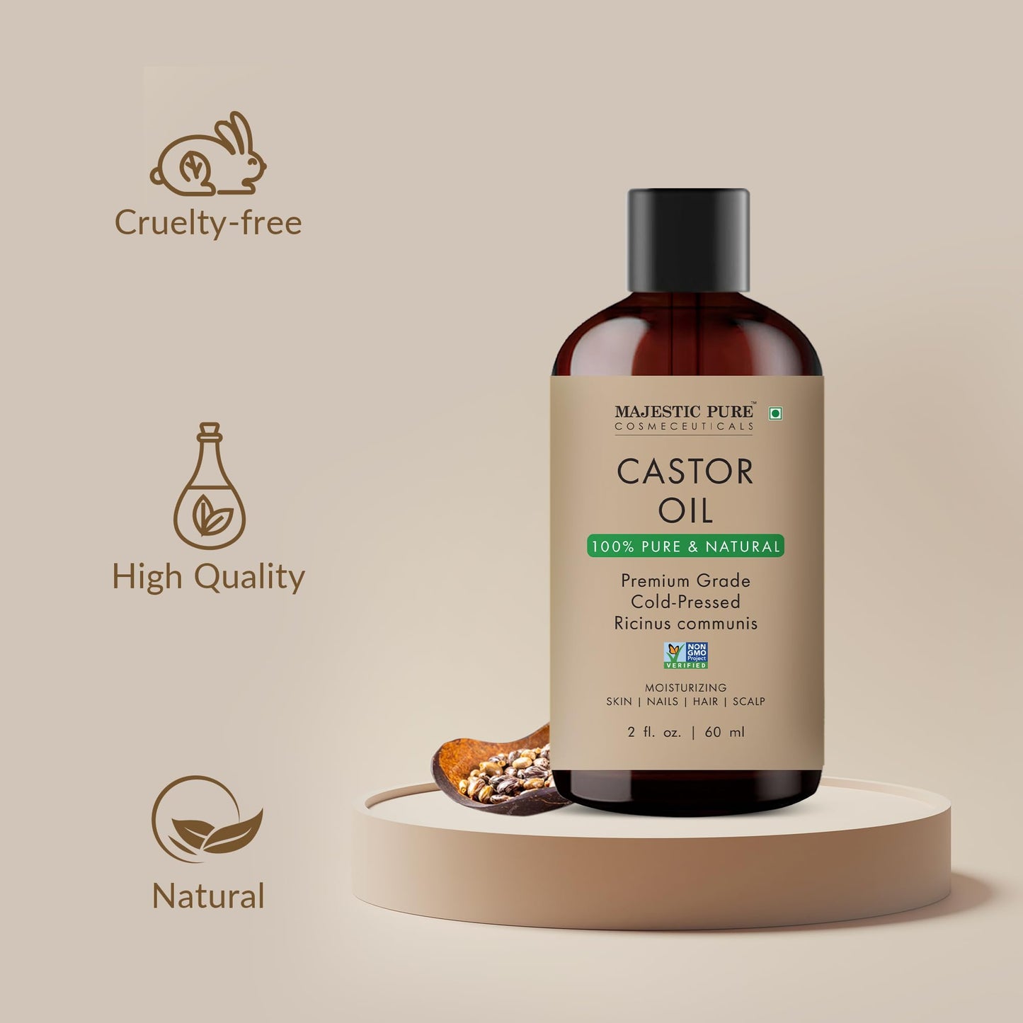 Majestic Pure Castor Oil – 100% Pure & Natural, Cold-Pressed, 2 fl oz