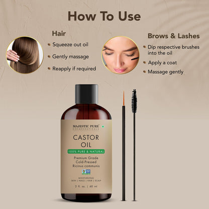 Majestic Pure Castor Oil – 100% Pure & Natural, Cold-Pressed, 2 fl oz
