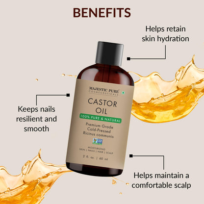 Majestic Pure Castor Oil – 100% Pure & Natural, Cold-Pressed, 2 fl oz