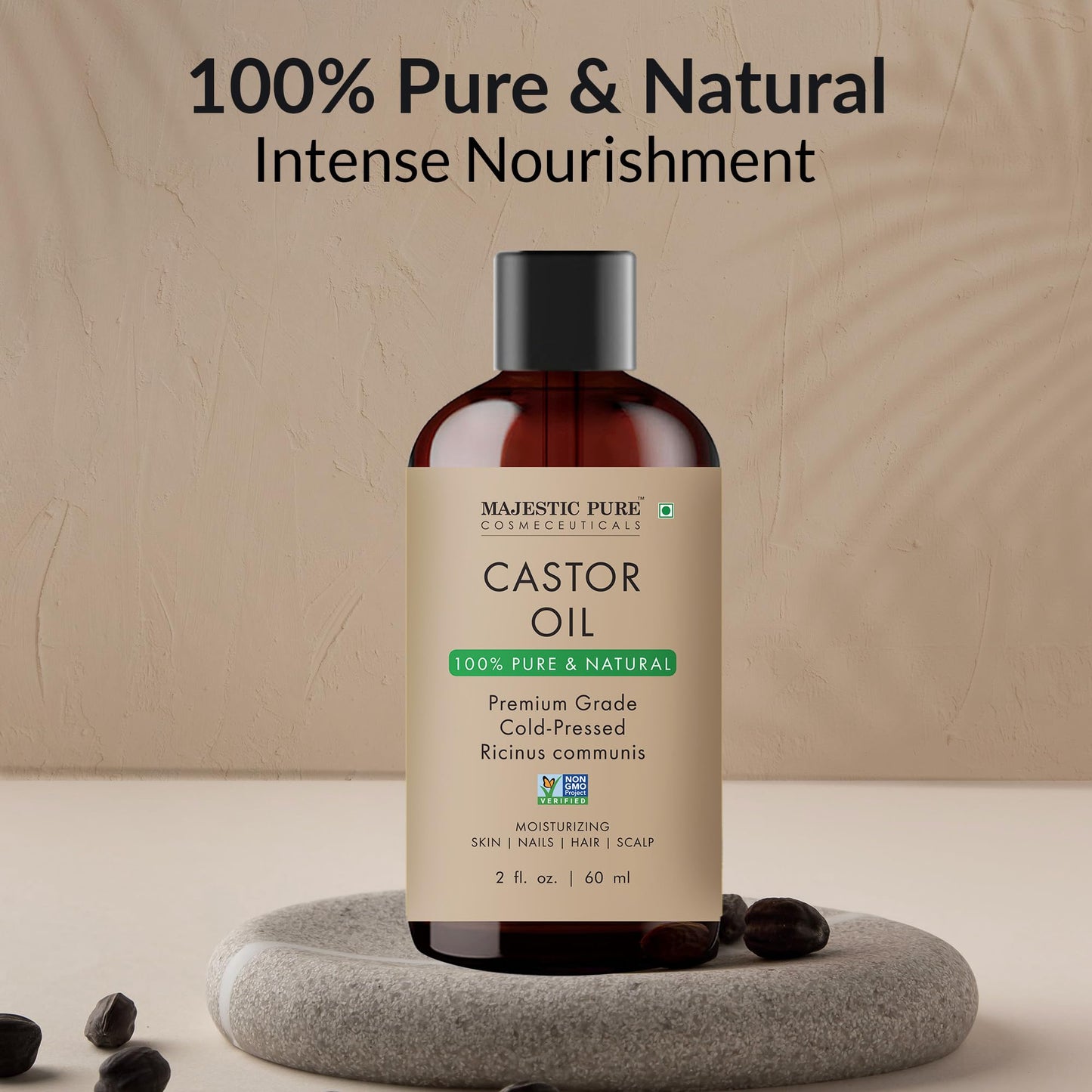 Majestic Pure Castor Oil – 100% Pure & Natural, Cold-Pressed, 2 fl oz