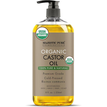 Majestic Pure Organic Castor Oil – 100% Pure, Cold-Pressed, Hexane Free – 8oz