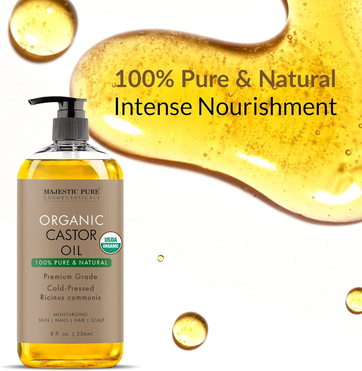 Majestic Pure Organic Castor Oil – 100% Pure, Cold-Pressed, Hexane Free – 8oz