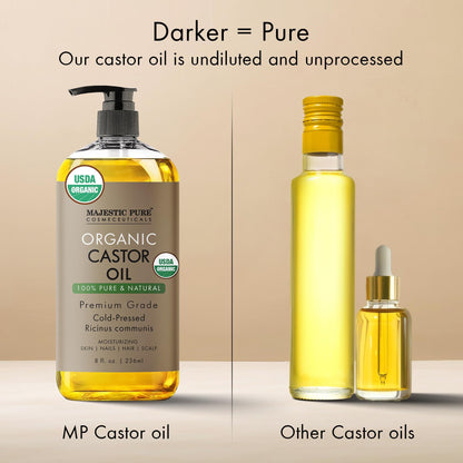 Majestic Pure Organic Castor Oil – 100% Pure, Cold-Pressed, Hexane Free – 8oz