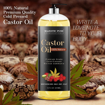 Majestic Pure Castor Oil 16 oz – 100% Pure, Cold-Pressed, Hexane-Free