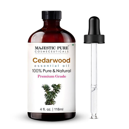 Majestic Pure Cedarwood Essential Oil with Glass Dropper – 100% Pure & Natural – 4 Fl Oz