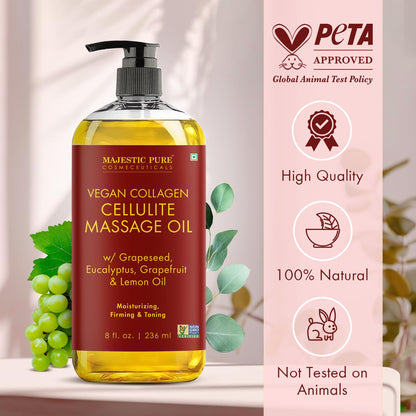 Majestic Pure Cellulite Massage Oil with Roller – Massage Therapy, Natural & Hydrating (8 oz)
