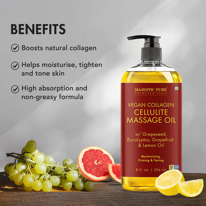 Majestic Pure Cellulite Massage Oil with Roller – Massage Therapy, Natural & Hydrating (8 oz)