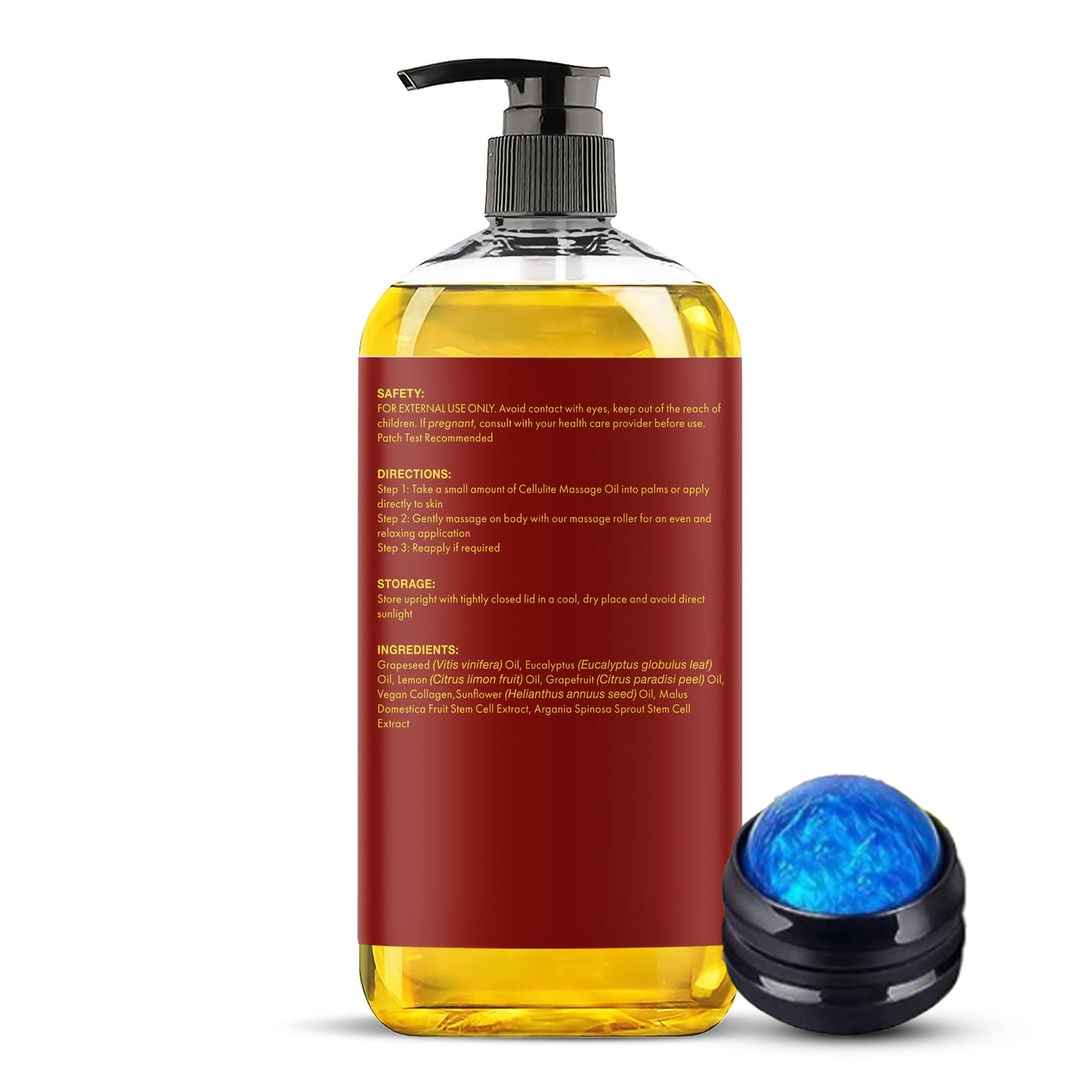 Majestic Pure Cellulite Massage Oil with Roller – Massage Therapy, Natural & Hydrating (8 oz)