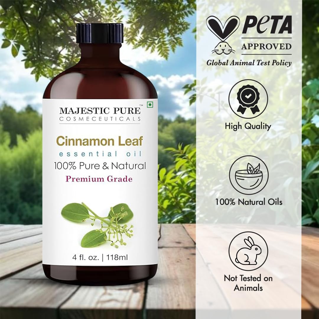 Majestic Pure Cinnamon Essential Oil - 4 Fl Oz, 100% Pure & Natural, Glass Dropper