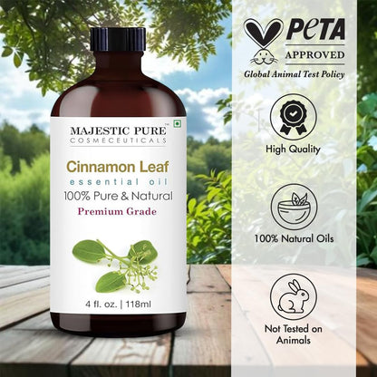 Majestic Pure Cinnamon Essential Oil - 4 Fl Oz, 100% Pure & Natural, Glass Dropper