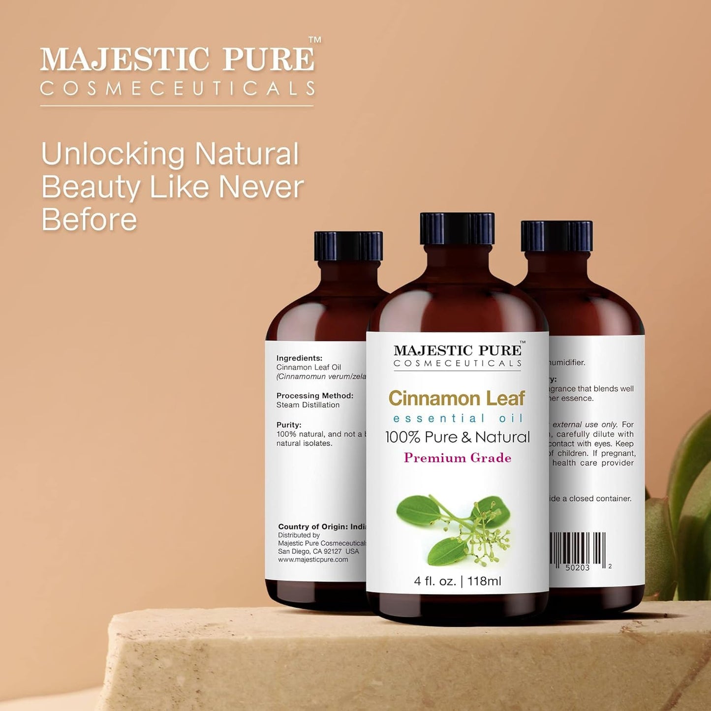 Majestic Pure Cinnamon Essential Oil - 4 Fl Oz, 100% Pure & Natural, Glass Dropper