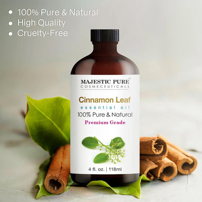 Majestic Pure Cinnamon Essential Oil - 4 Fl Oz, 100% Pure & Natural, Glass Dropper