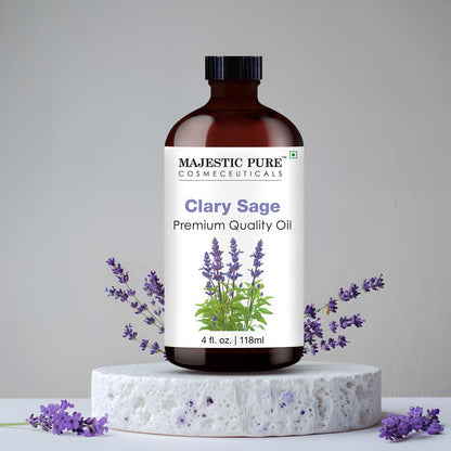 Majestic Pure Clary Sage Essential Oil – 4 oz Glass Bottle with Dropper, 100% Pure & Natural