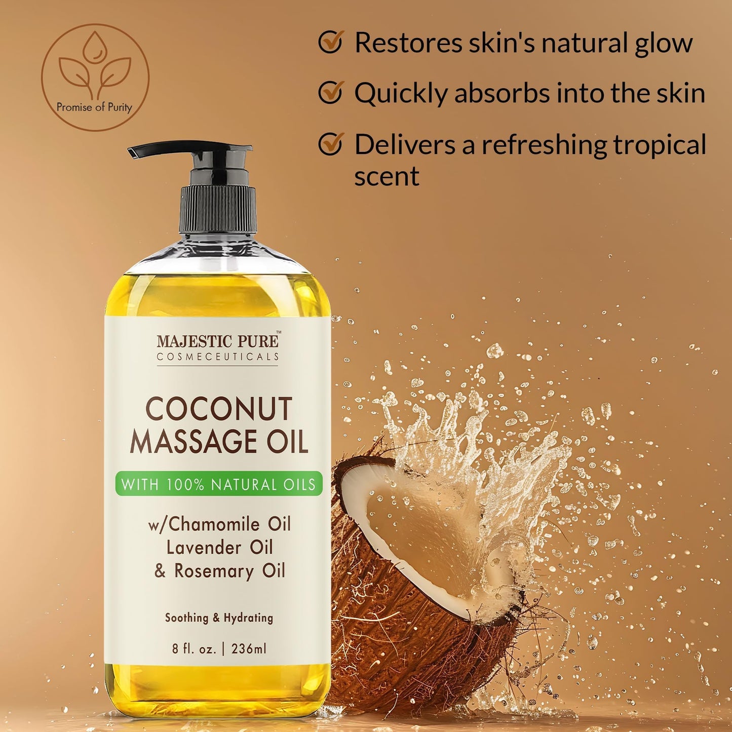 MAJESTIC PURE Coconut Massage Oil – Massage Therapy Oil for All Skin Types (8 fl oz)