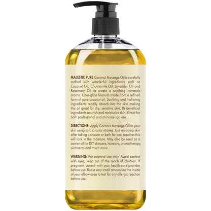 MAJESTIC PURE Coconut Massage Oil – Massage Therapy Oil for All Skin Types (8 fl oz)