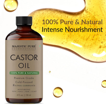 Majestic Pure USDA Organic Castor Oil - 4 Fl Oz | 100% Pure & Natural, Cold-Pressed, Hexane Free