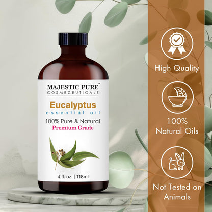 Majestic Pure Eucalyptus Essential Oil – 4 oz with Glass Dropper, 100% Pure & Natural