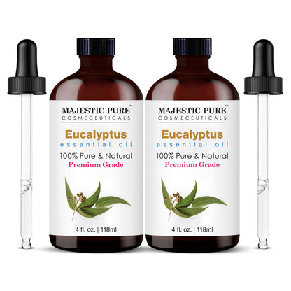 Majestic Pure Eucalyptus Essential Oil – 100% Pure & Natural, Glass Dropper, 4 oz 2-Pack