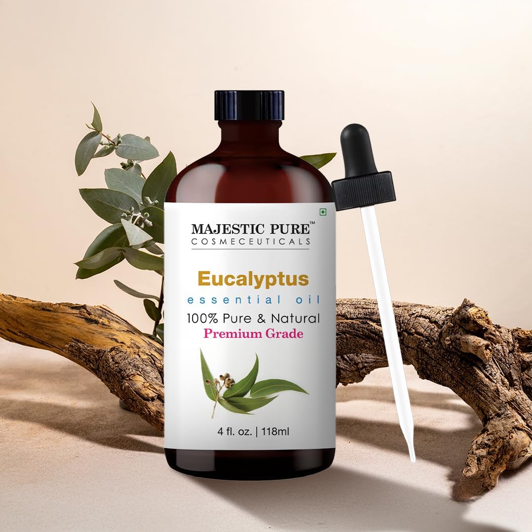 Majestic Pure Eucalyptus Essential Oil – 4 oz with Glass Dropper, 100% Pure & Natural