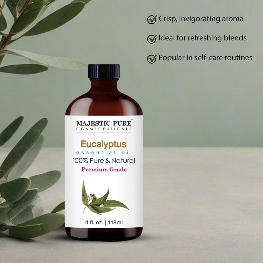 Majestic Pure Eucalyptus Essential Oil – 100% Pure & Natural, Glass Dropper, 4 oz 2-Pack