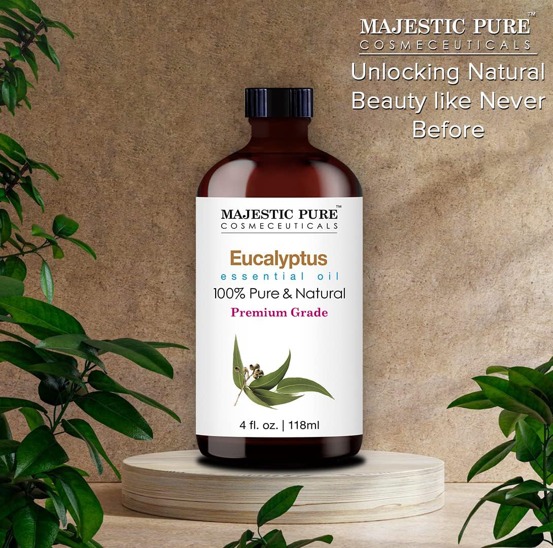 Majestic Pure Eucalyptus Essential Oil – 100% Pure & Natural, Glass Dropper, 4 oz 2-Pack
