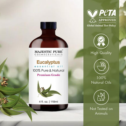 Majestic Pure Eucalyptus Essential Oil – 100% Pure & Natural, Glass Dropper, 4 oz 2-Pack
