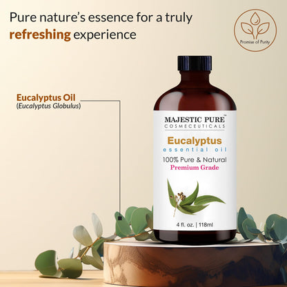 Majestic Pure Eucalyptus Essential Oil – 4 oz with Glass Dropper, 100% Pure & Natural