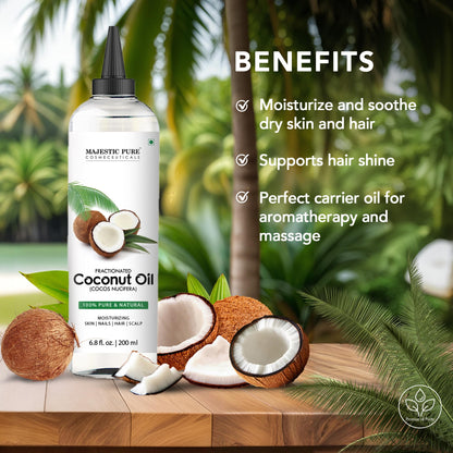 Majestic Pure Fractionated Coconut Oil – 6.8 fl oz Carrier Oil for Diluting Essential Oils & Massage