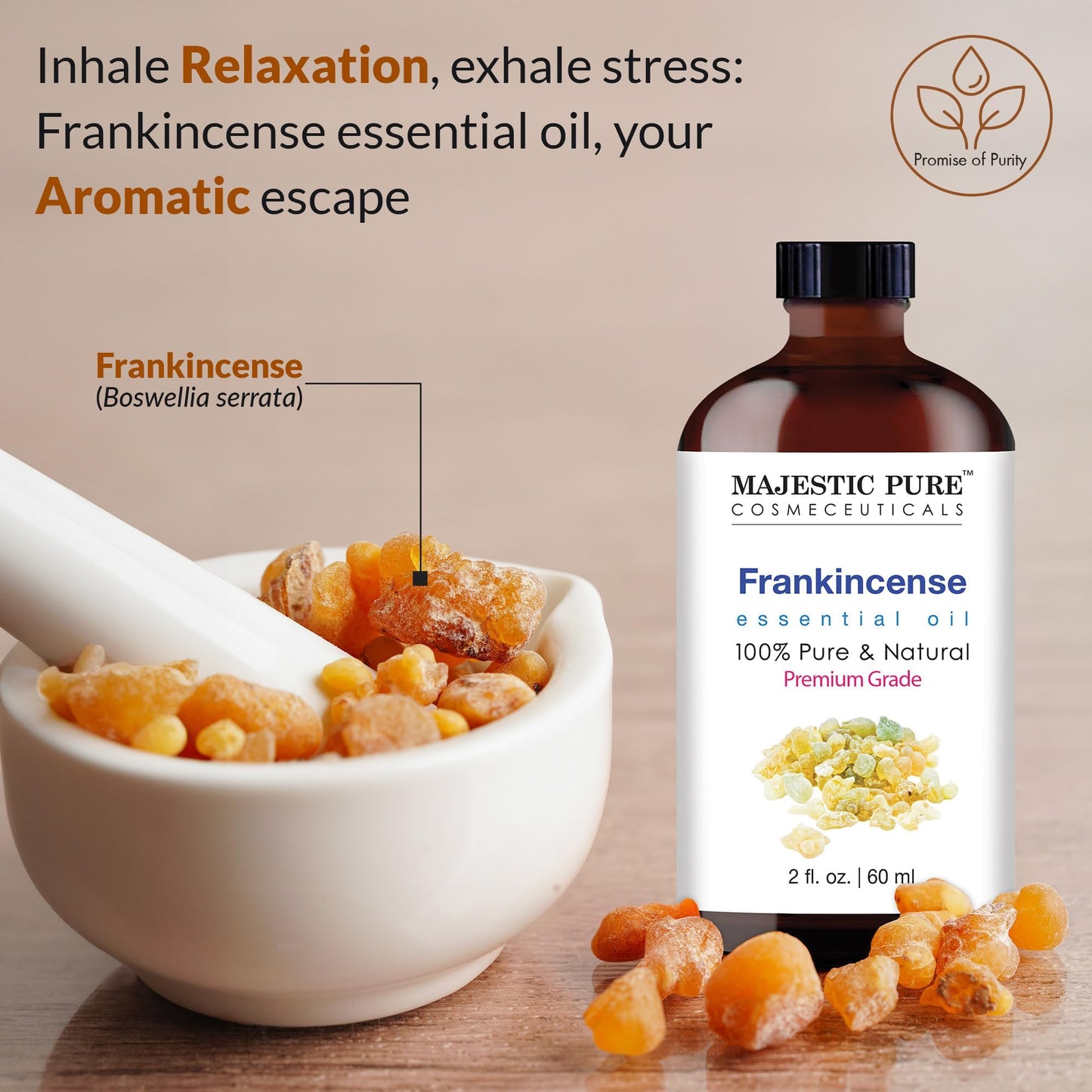 Majestic Pure Frankincense Essential Oil - 100% Pure & Natural, 2 Fl Oz, Glass Dropper