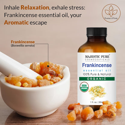 Majestic Pure Organic Frankincense Essential Oil with Glass Dropper – 1 Oz