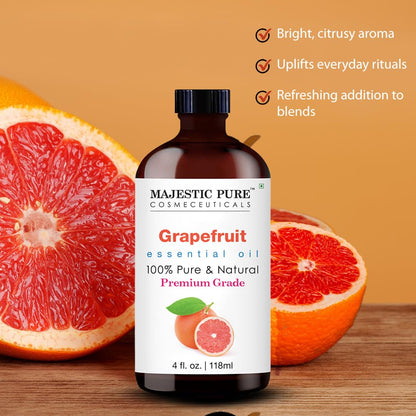 Majestic Pure Grapefruit Essential Oil – 100% Pure & Natural, Glass Dropper, 4 oz